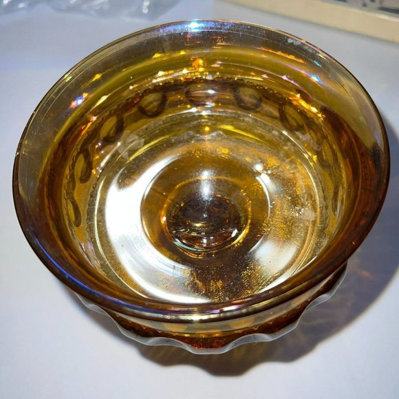 Indiana Amber Carnival Glass Kings Crown Thumbprint Compote Wedding Bowl VtG - Picture 3 of 6